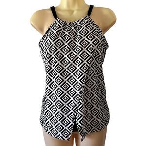 Sol Collective size 10 Tankini Top Swimwear NWT Bra Cups Metallic Gold Geometric